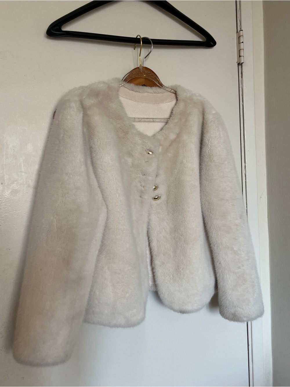 Women's Cream Rabbit Fur Jacket - Elegant Short Coat